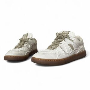 Sam Edelman Jayne Sneakers White Tan Leather Distressed Canvas Size 8.5